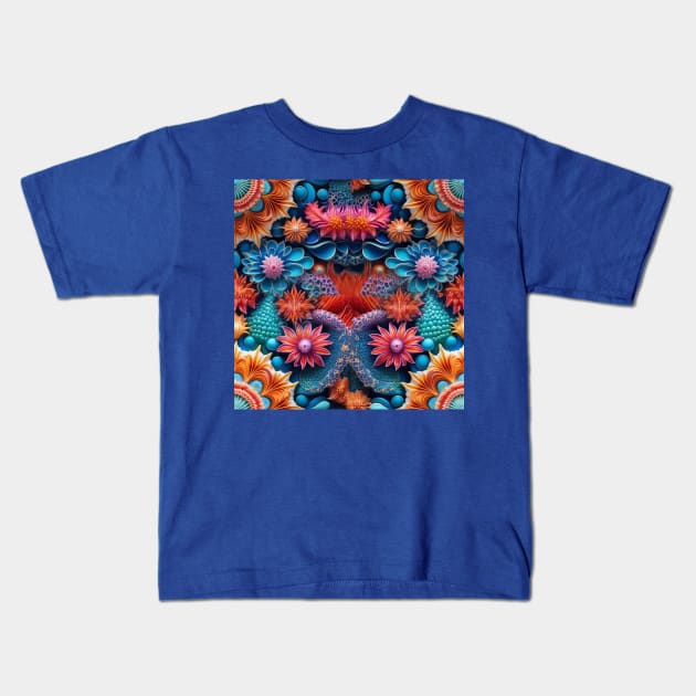 Whimsical Underwater Symphony - Vibrant Coral Reef Pattern Kids T-Shirt by AlexBRD